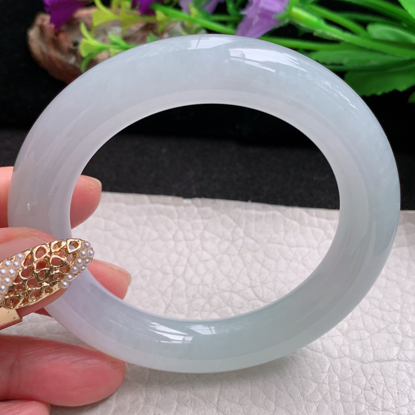 ee实拍54.5*11.8胖圆镯 天然缅甸翡翠a货手镯冰润圆条玉镯子