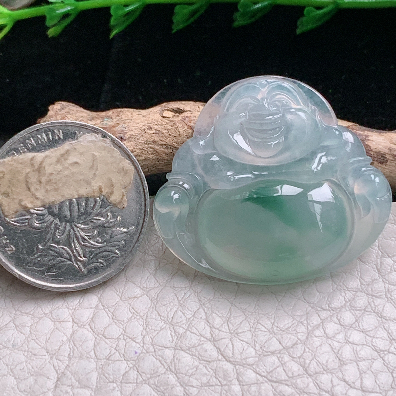 axm实拍31.2*35*5.8缅甸翡翠冰种飘花大佛公吊坠 开心弥勒佛祖玉坠