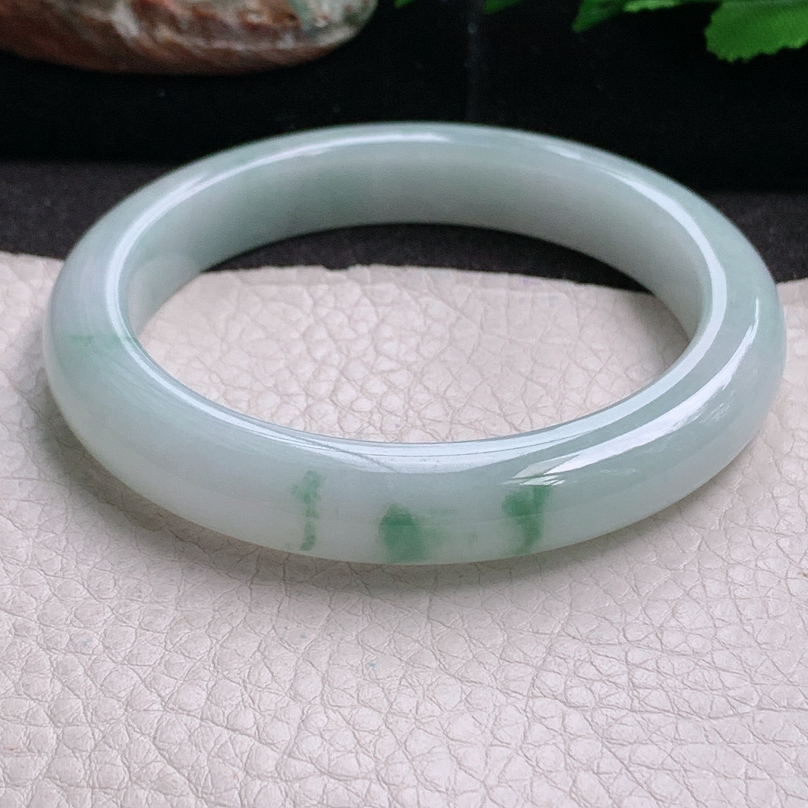 hh实拍58.5*10.8*8.8平安镯 天然缅甸翡翠a货手镯飘花水润正圈玉镯子