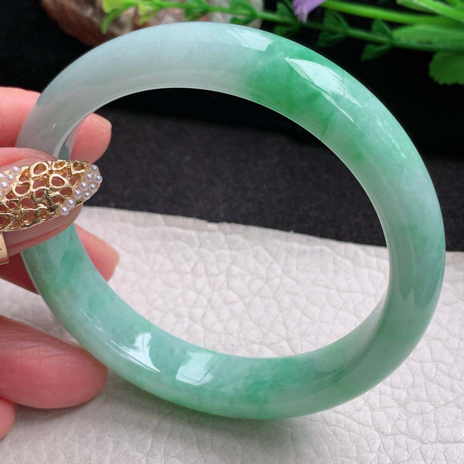 xx实拍58*12.5*8.2平安镯 天然缅甸翡翠a货手镯飘绿正圈玉镯子