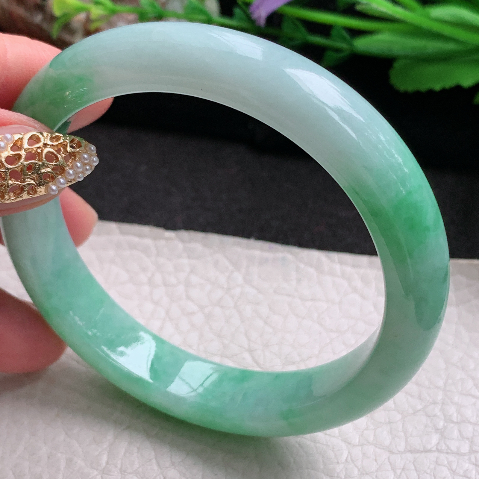 xx实拍58*12.5*8.2平安镯 天然缅甸翡翠a货手镯飘绿正圈玉镯子