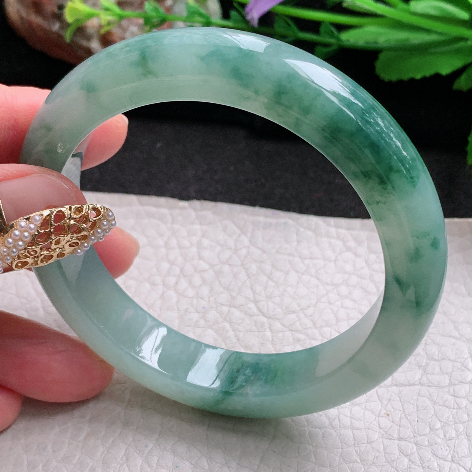 xc实拍58*12.6*9.2平安镯 天然缅甸翡翠a货手镯冰飘花厚装正圈玉镯子