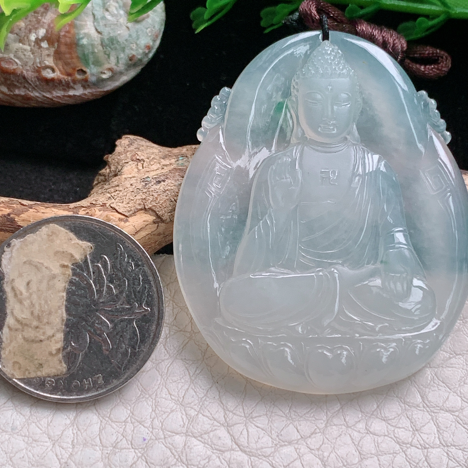 Bg实拍50*41.5*5.6缅甸翡翠冰种阿弥陀佛吊坠如来佛祖守护神
