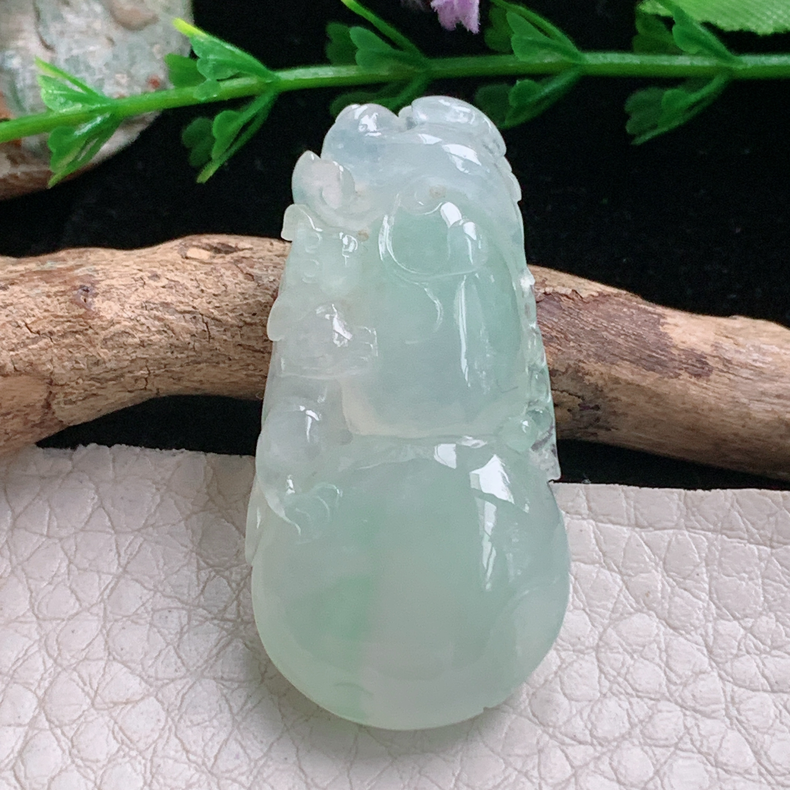 axm实拍38.8*19.6*8缅甸翡翠冰透大葫芦吊坠招财进宝玉坠