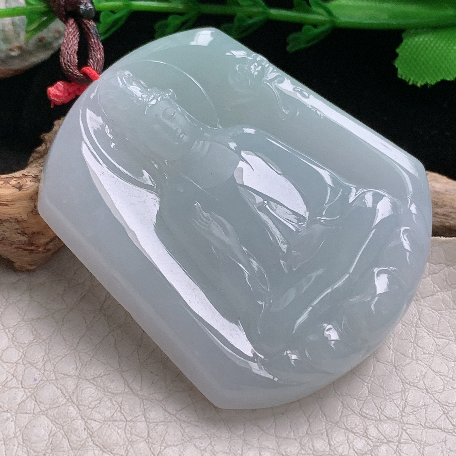 Bg实拍52.2*44*9缅甸翡翠净瓶观音菩萨吊坠