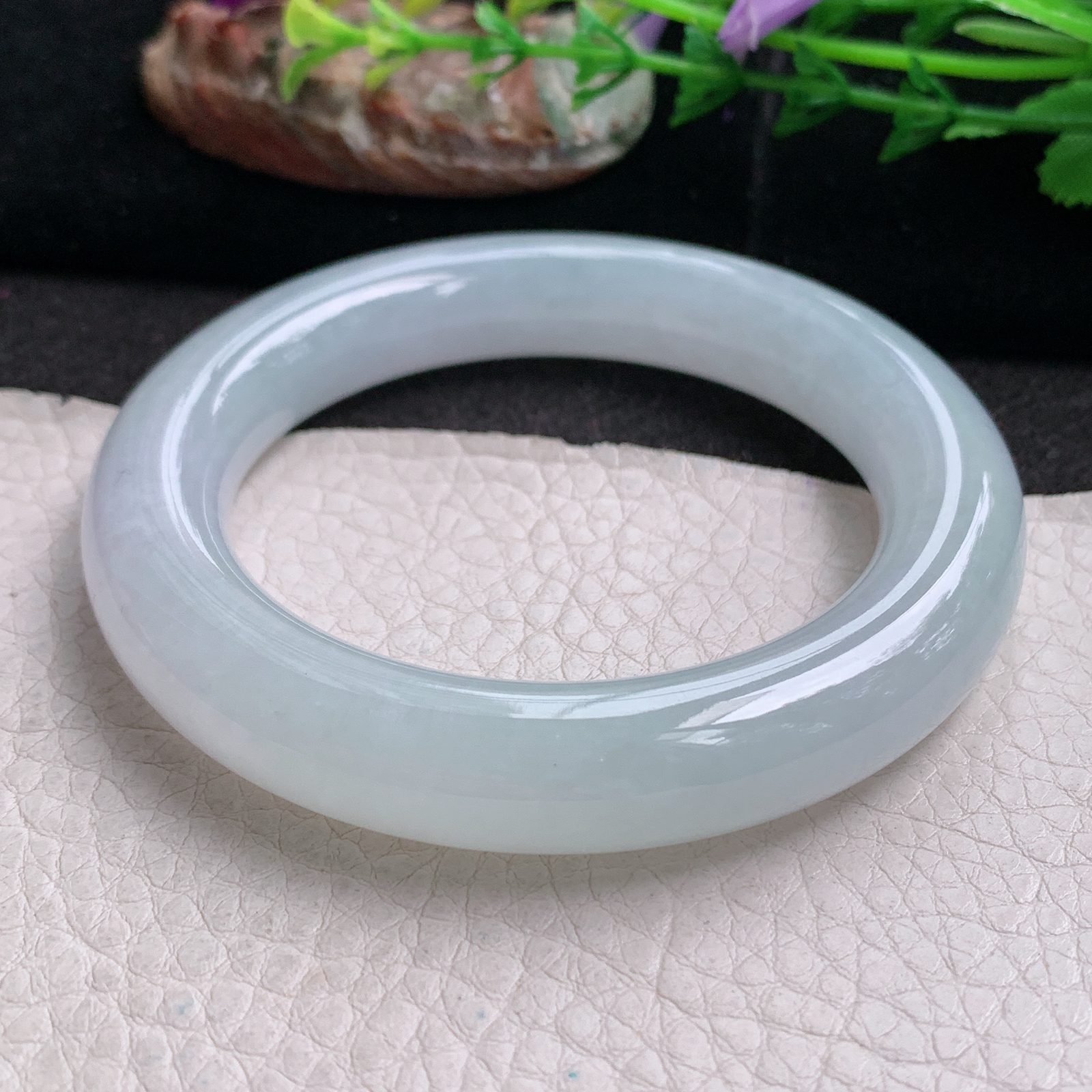 ee实拍54.5*11.8胖圆镯 天然缅甸翡翠a货手镯冰润圆条玉镯子