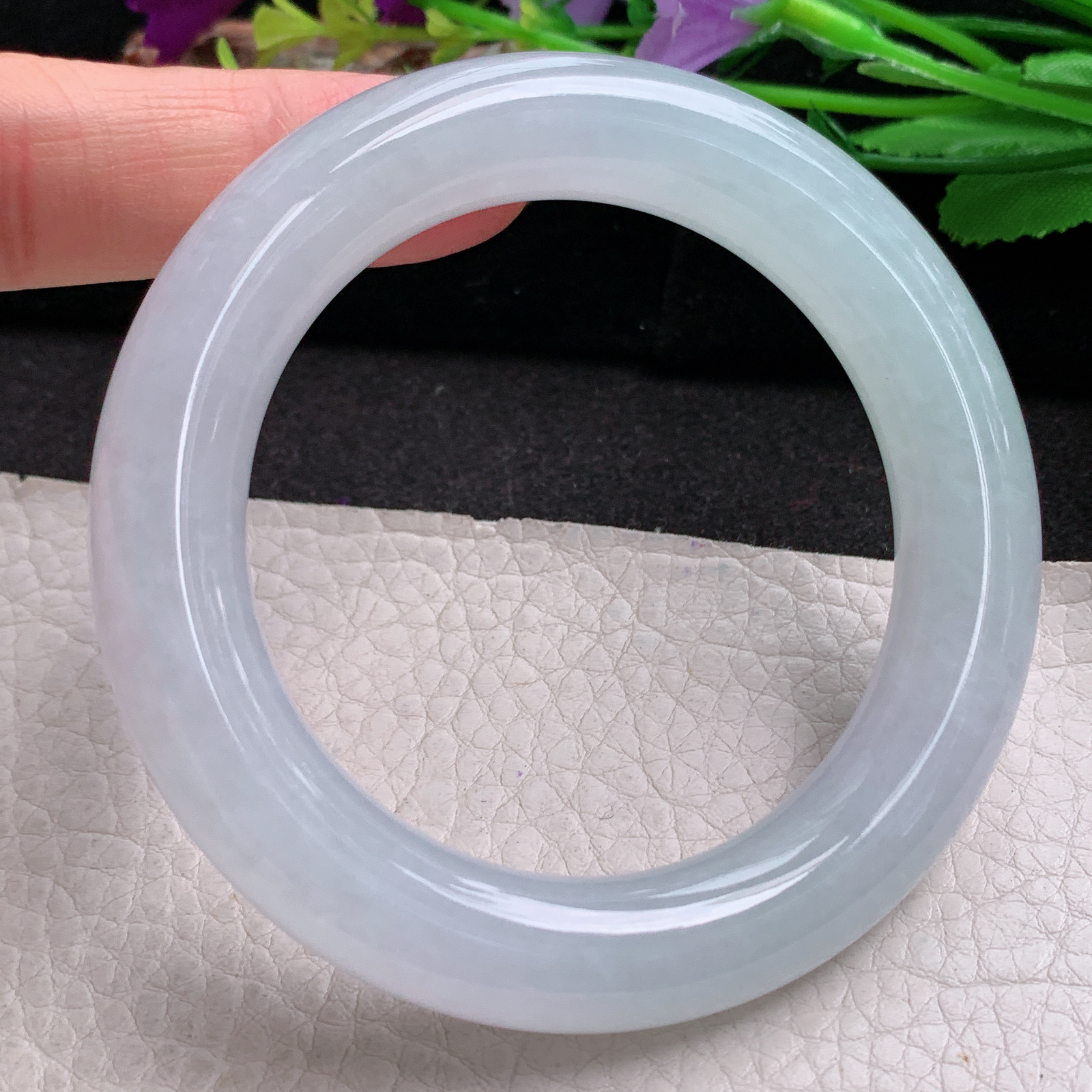 ee实拍54.5*11.8胖圆镯 天然缅甸翡翠a货手镯冰润圆条玉镯子