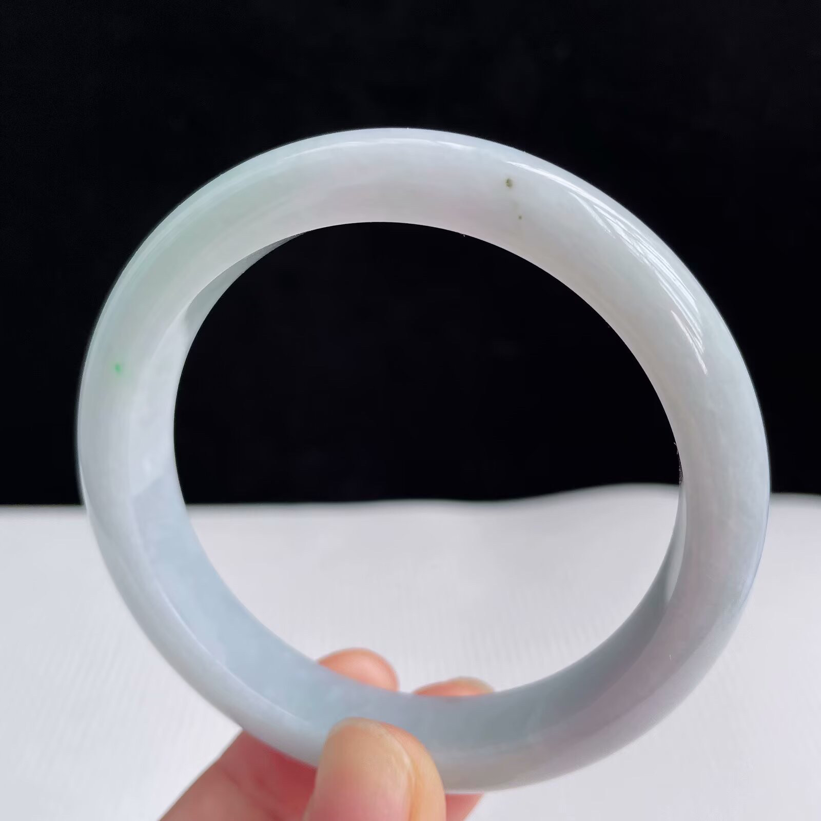 55.5圈有种有色天然翡翠A货淡紫玉手镯好种水春彩水润手镯46.01g