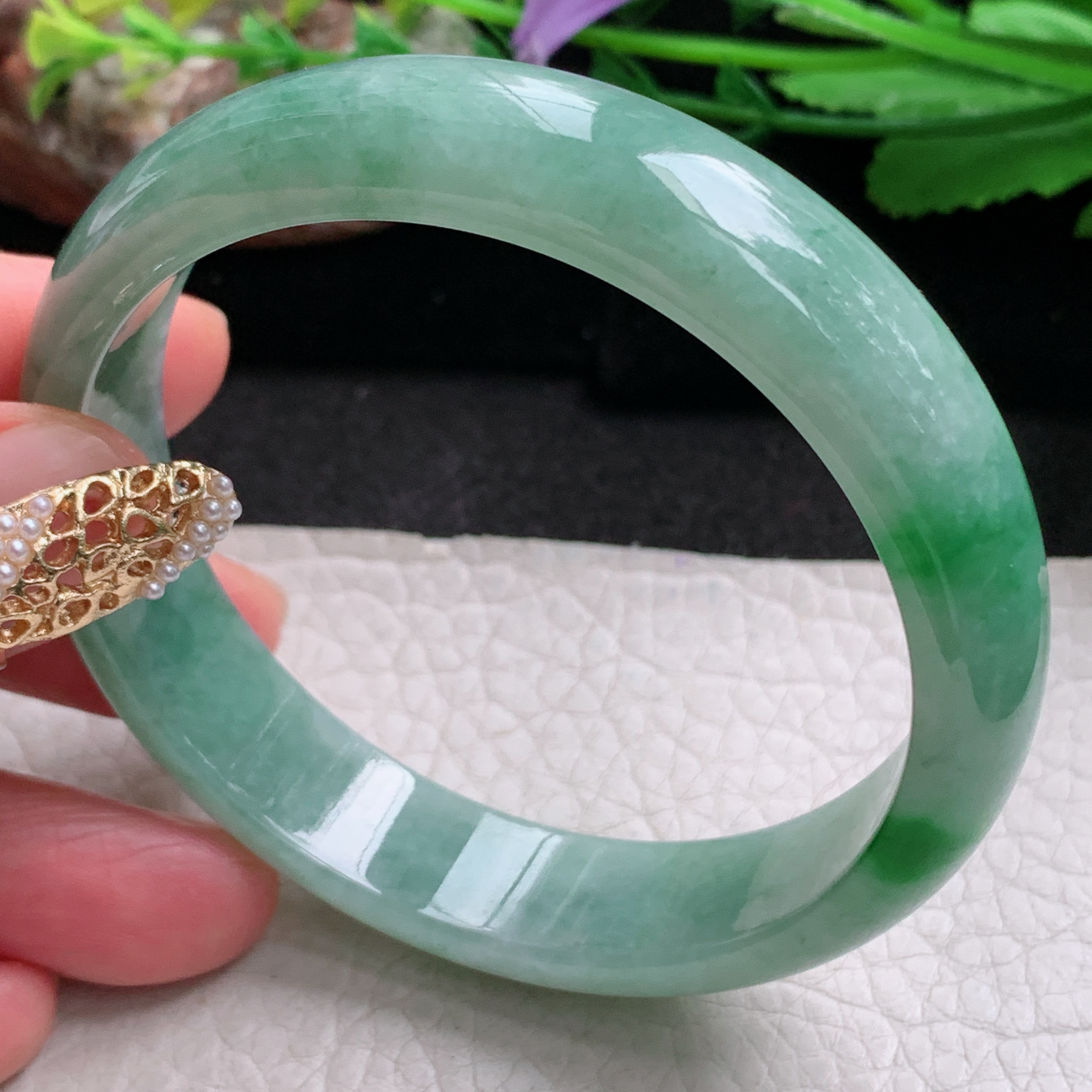 nr实拍58.5*13.5*6.6平安镯 天然缅甸翡翠a货手镯辣绿水润正圈玉镯子