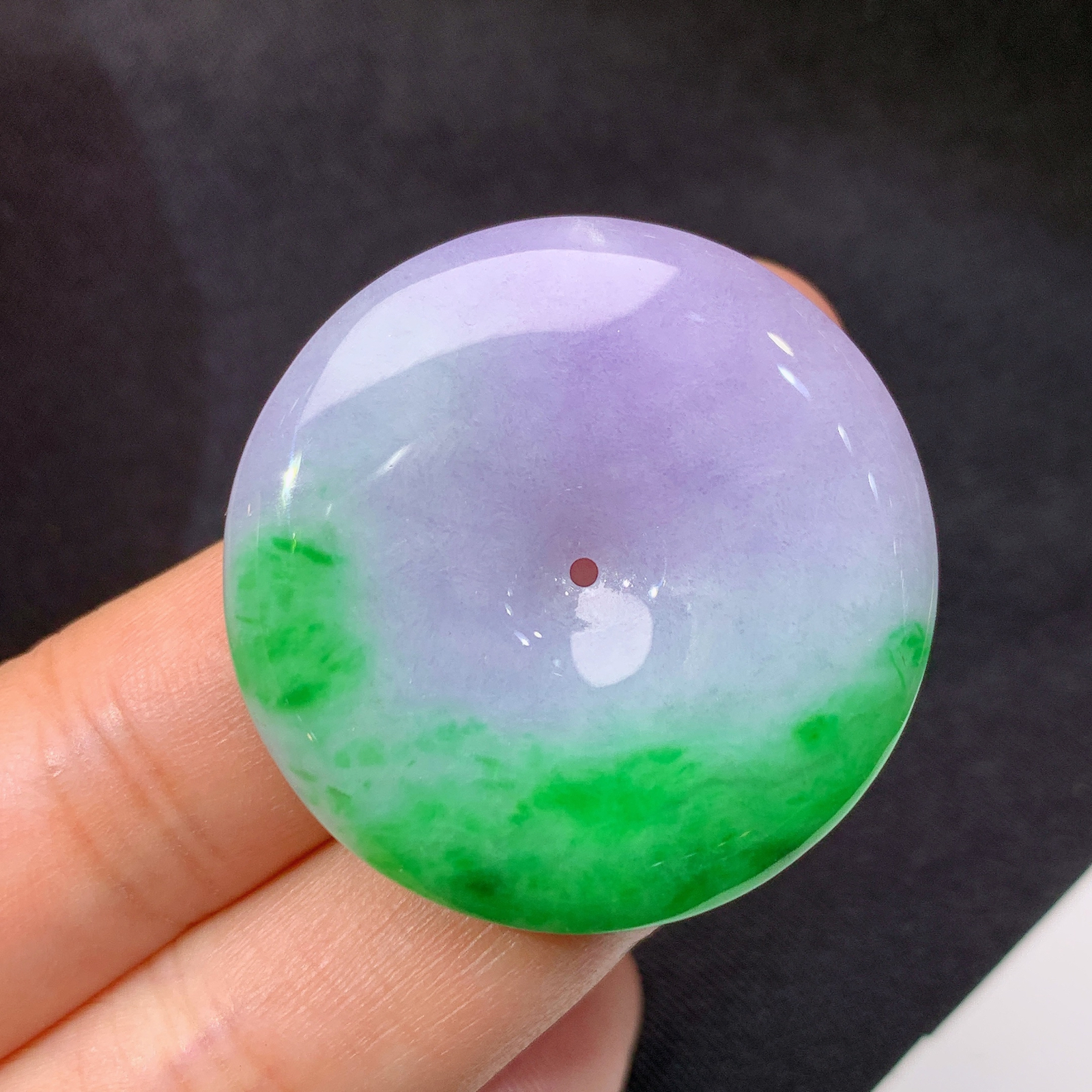 紫飘绿平安扣，冰润鲜艳，玉质细腻，种水足，Be 尺寸33.3*5.7