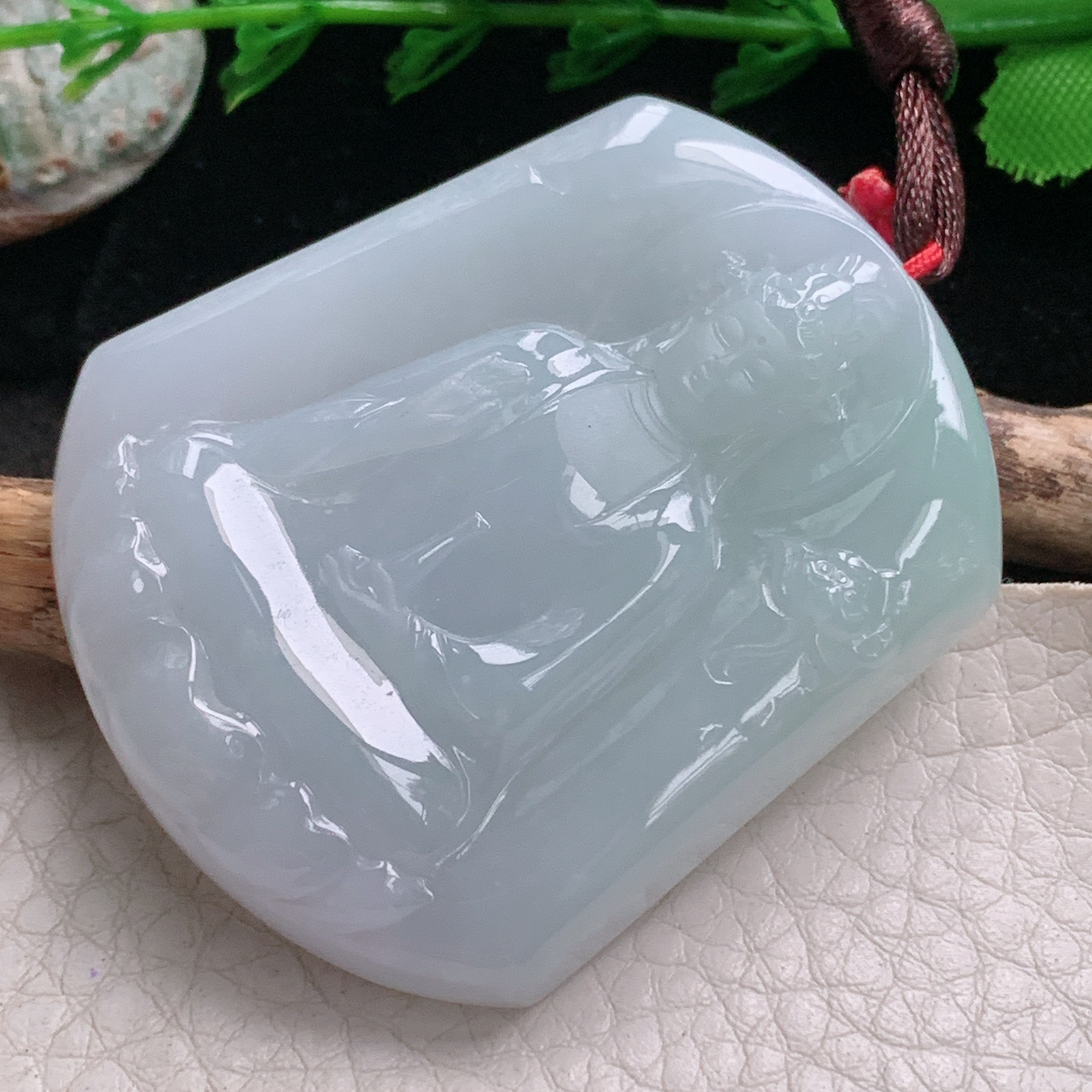 Bg实拍52.2*44*9缅甸翡翠净瓶观音菩萨吊坠