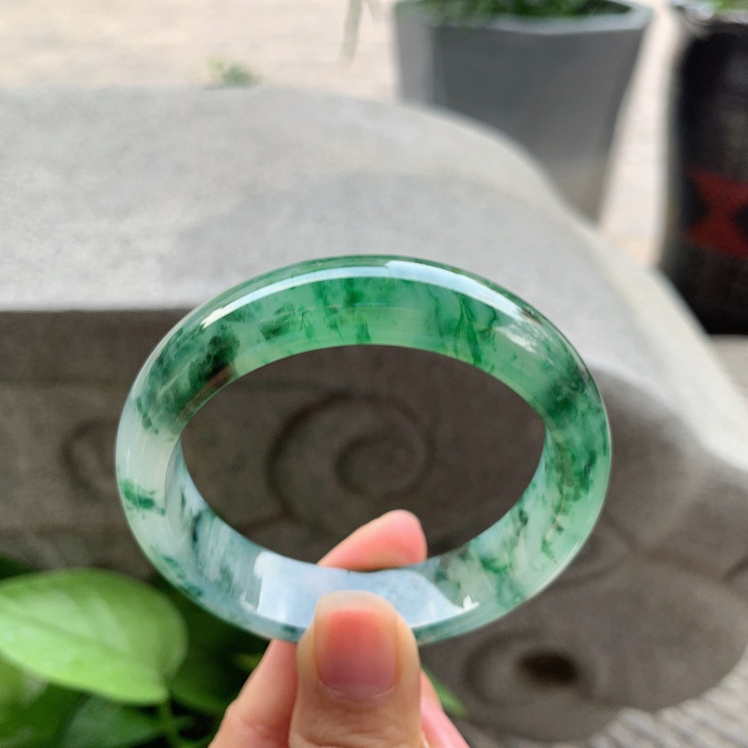 圈口 54.3-14-7.6【冰绿飘花正圈手镯】正圈54 55可戴