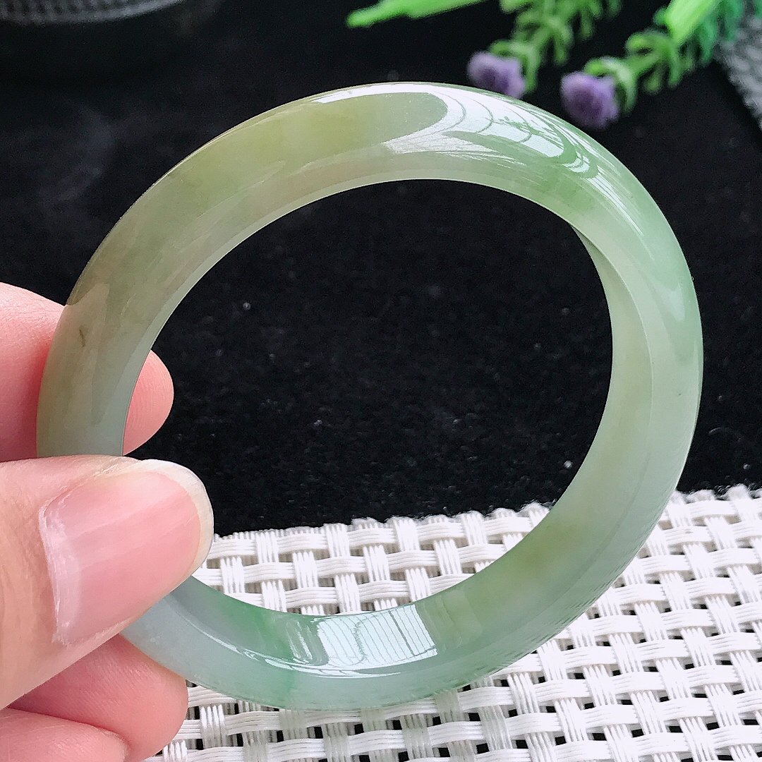 实拍A货翡翠52/11.2/7.5老坑冰胶果冻飘花黄翡手镯宽边玉镯平安镯