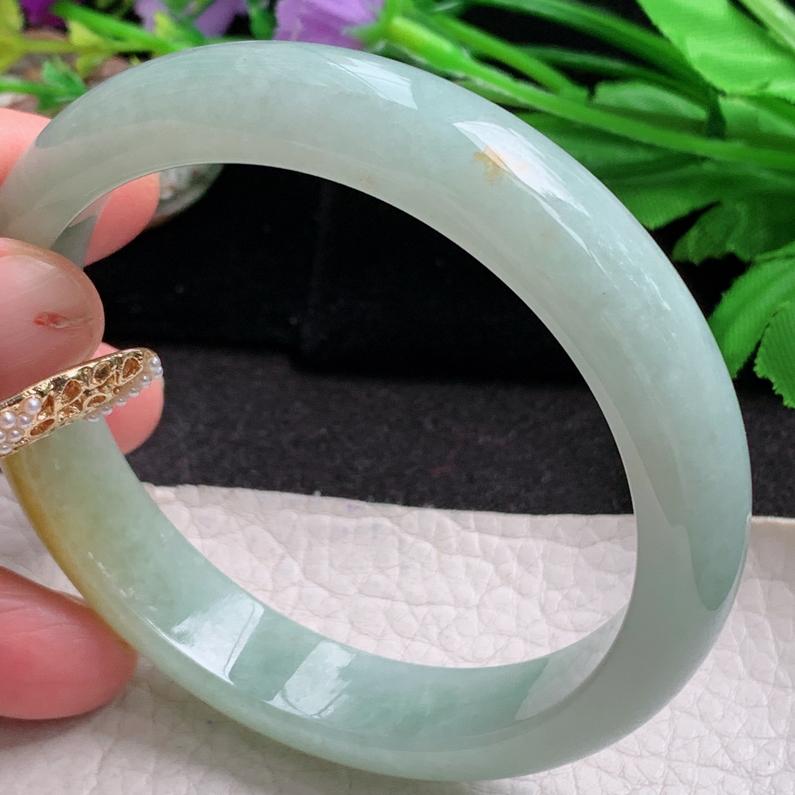 nr大圈口61*12.5*7.5招财镯 天然缅甸翡翠a货手镯双彩水润正圈玉镯子