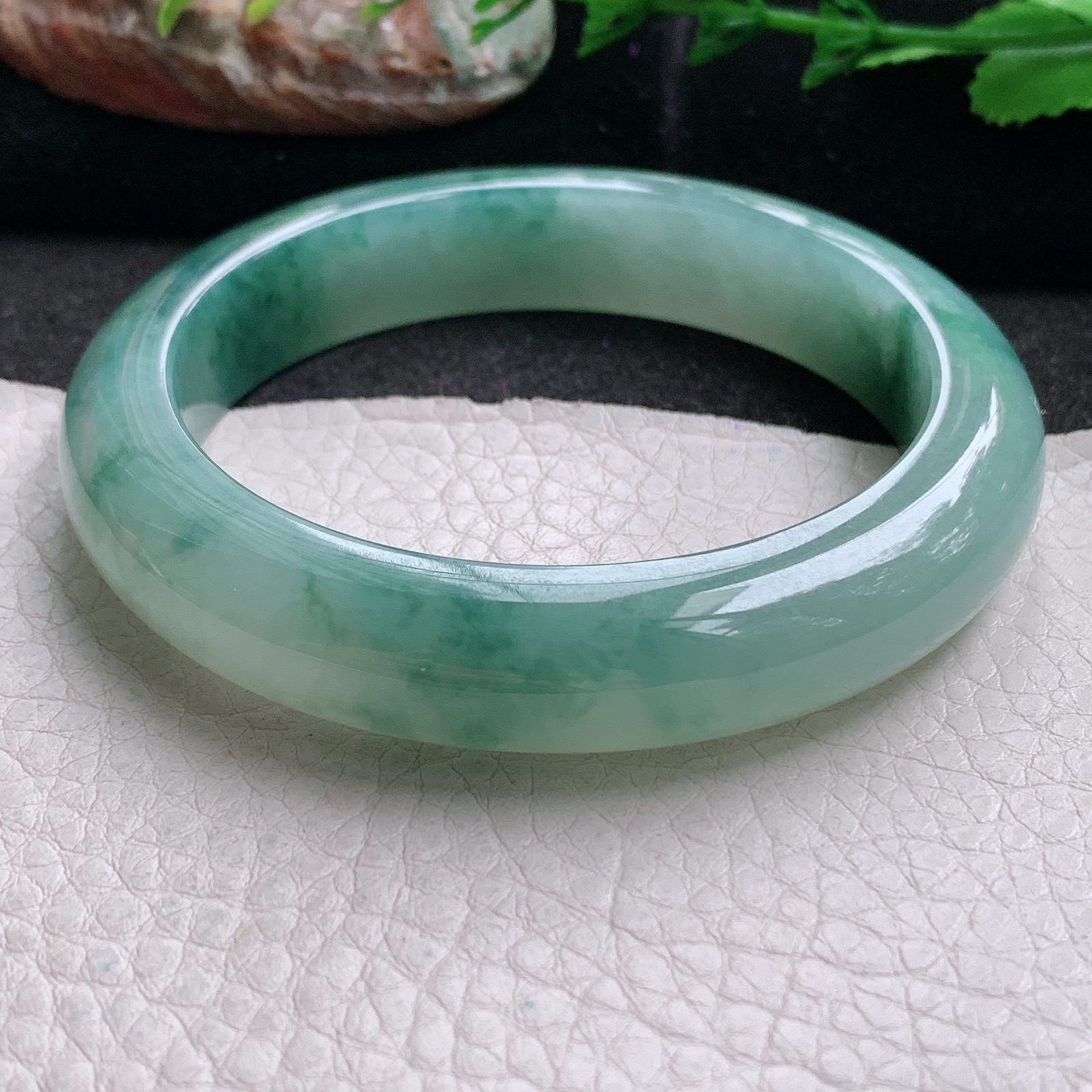 xc实拍58*12.6*9.2平安镯 天然缅甸翡翠a货手镯冰飘花厚装正圈玉镯子