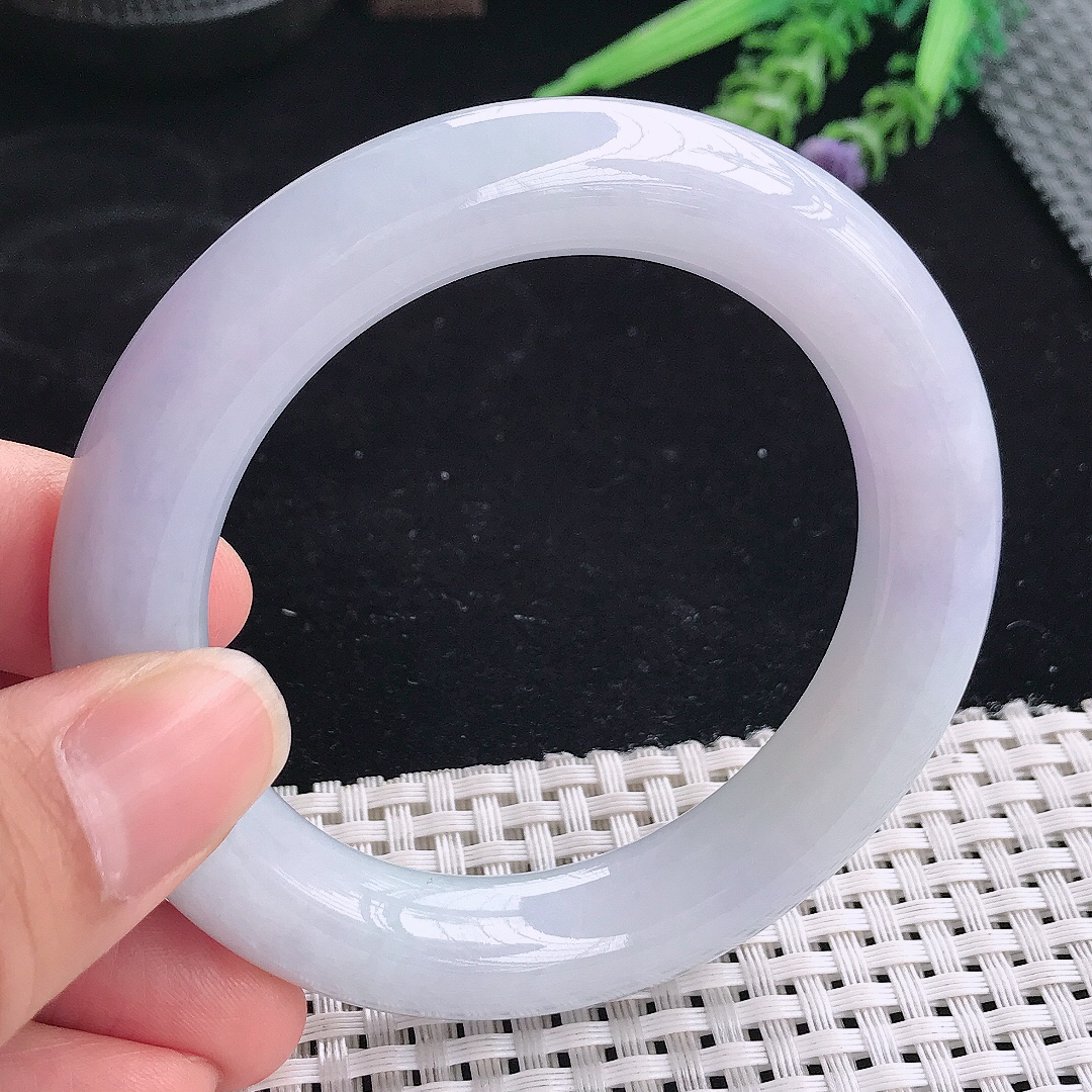 实拍A货翡翠54.5/12/11.6老坑精美温润紫罗兰圆条手镯翡翠玉镯平安镯