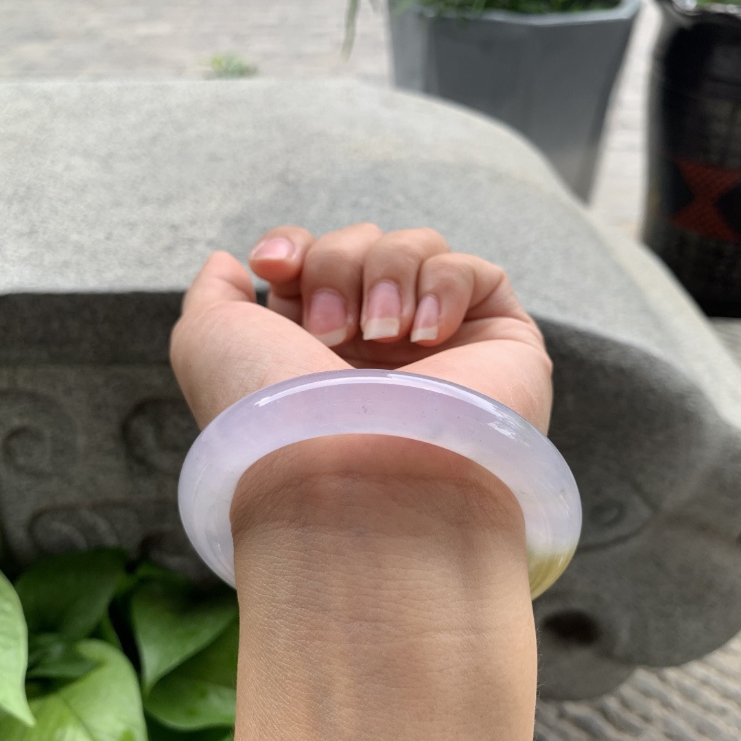 圈口55.3-10.3 【冰紫飘黄翡圆条手镯】圆条55 56可戴