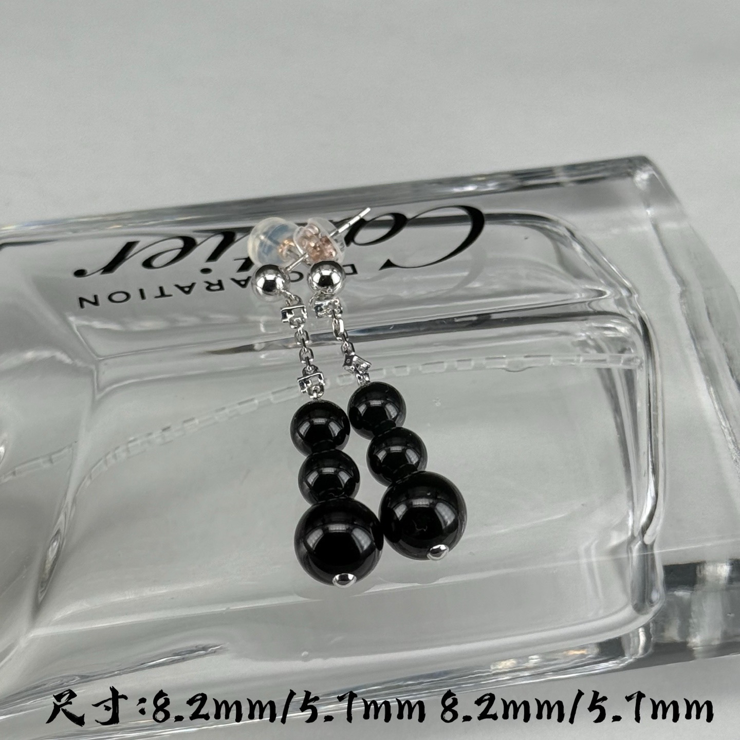 精品18k墨翠珠子耳坠 种好色正 黑度极好 打灯通透 简约大气