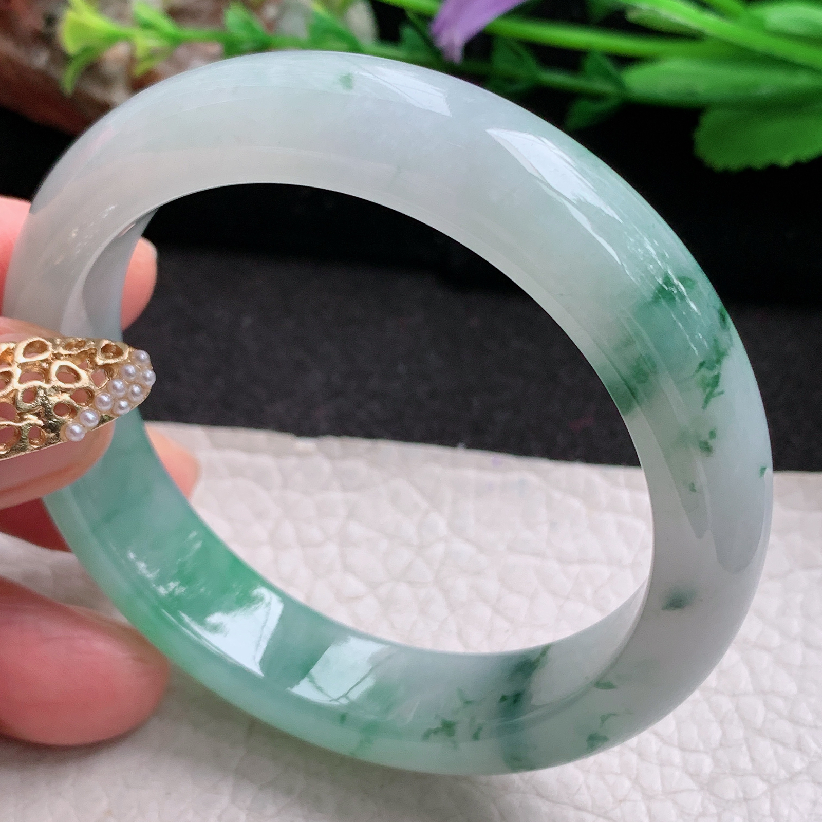 yh小圈口52*12.5*8平安镯 天然缅甸翡翠a货手镯冰润飘绿正圈玉镯子
