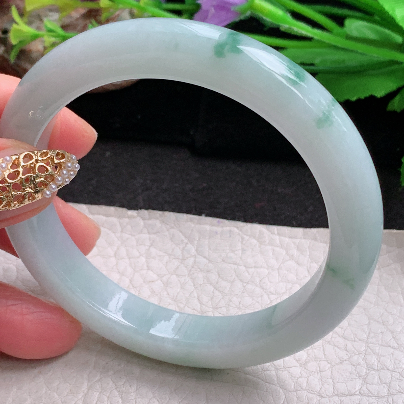 hh实拍58.5*10.8*8.8平安镯 天然缅甸翡翠a货手镯飘花水润正圈玉镯子