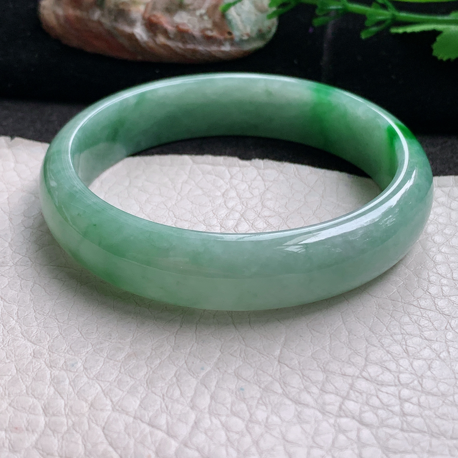 nr实拍58.5*13.5*6.6平安镯 天然缅甸翡翠a货手镯辣绿水润正圈玉镯子