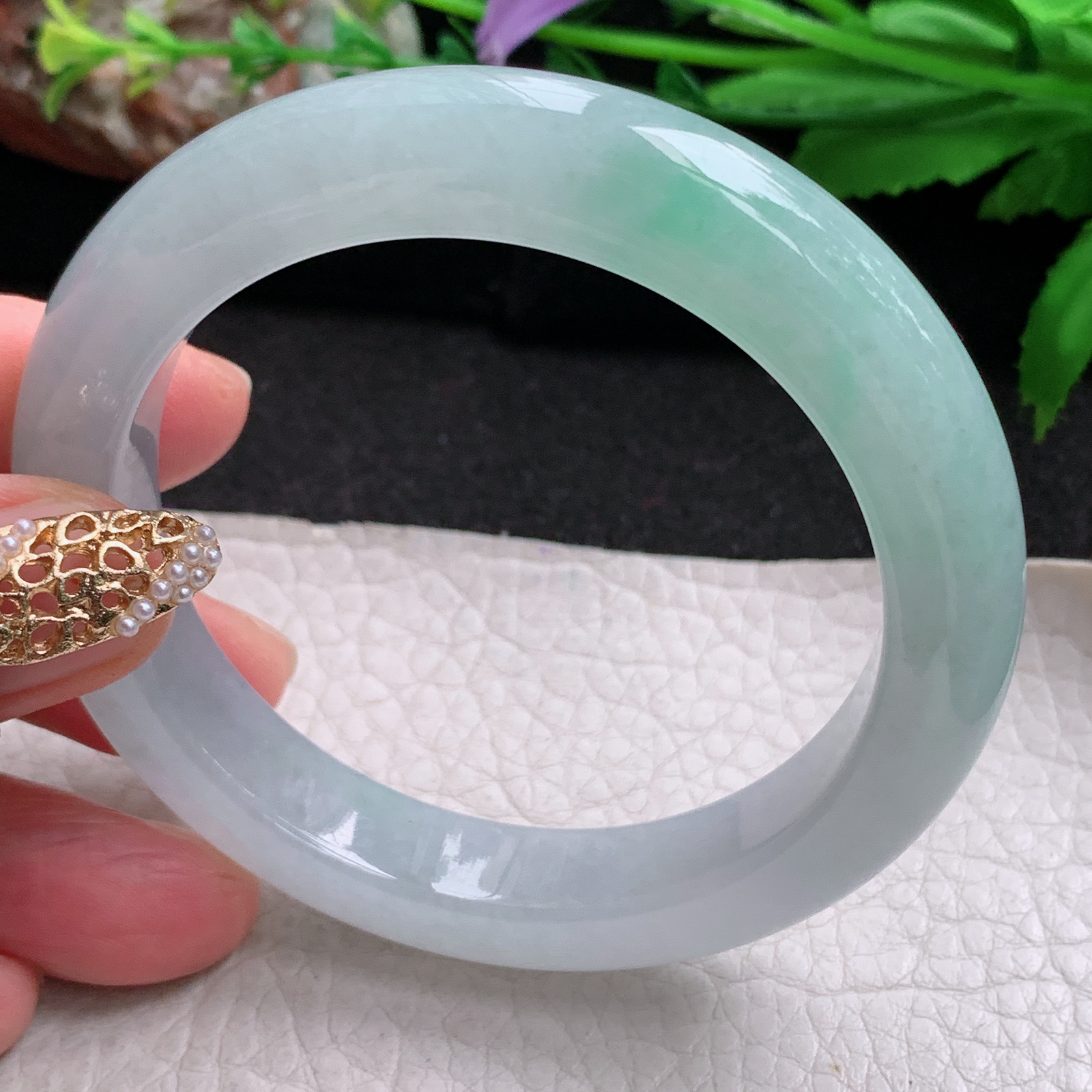 r冰爽款54.5*11.3*9.5平安镯 天然缅甸翡翠a货手镯冰润飘绿正圈玉镯子