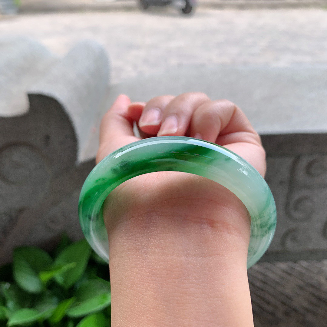 圈口56-12.8-8.6 【辣绿正圈手镯】正圈56 57可戴