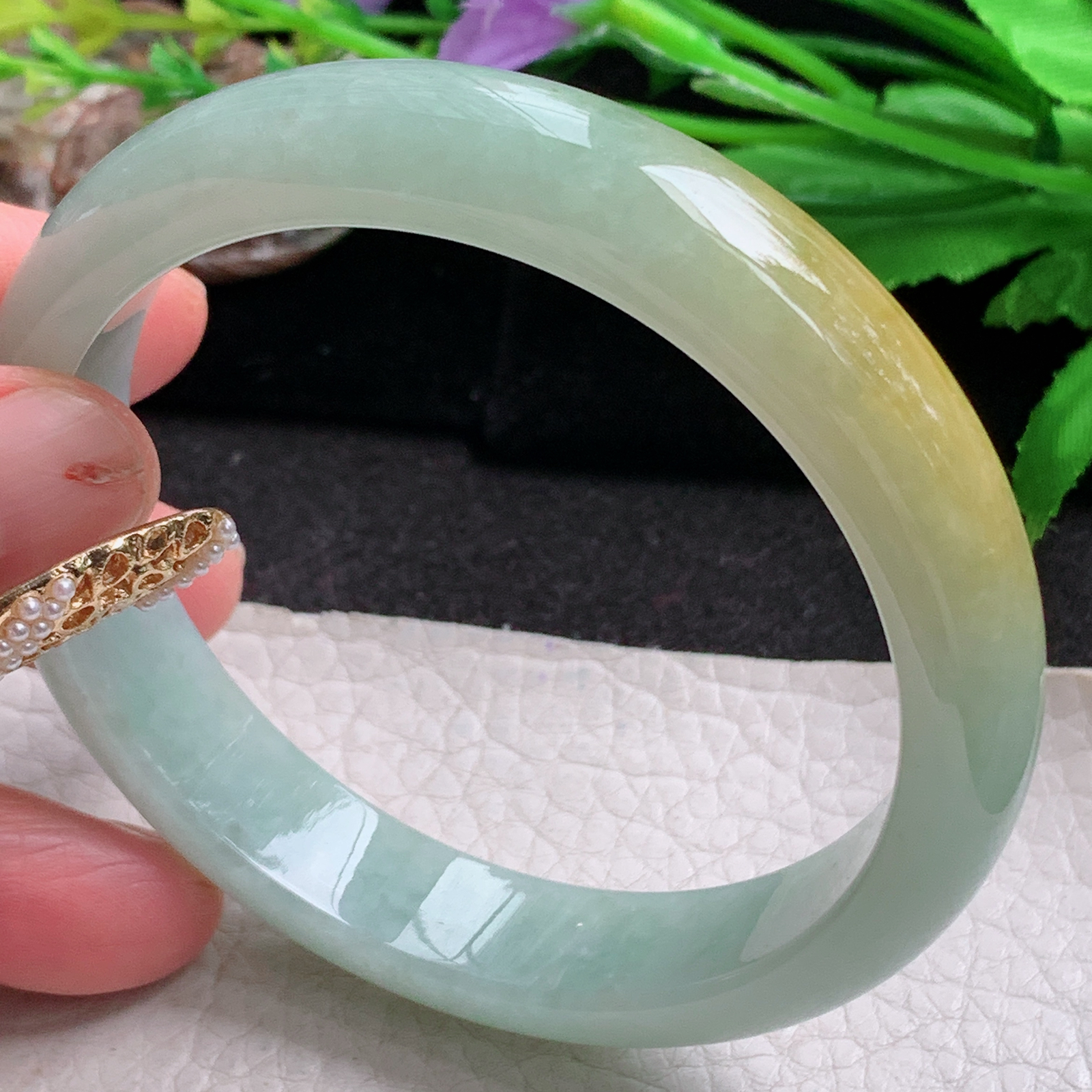 nr大圈口61*12.5*7.5招财镯 天然缅甸翡翠a货手镯双彩水润正圈玉镯子