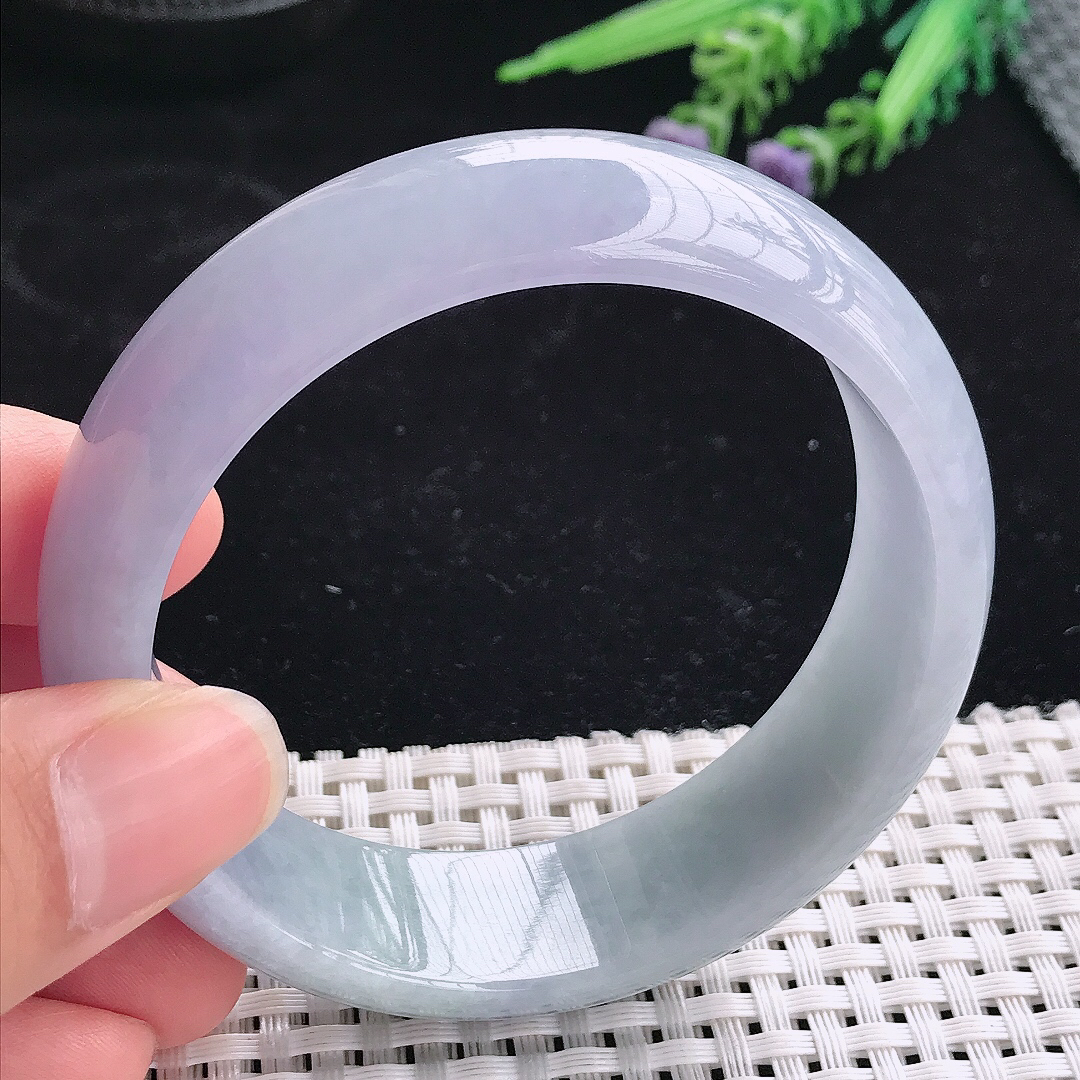 实拍A货翡翠58.5/18.5/7.5轮胎镯老坑冰润起胶紫罗兰手镯宽边玉镯平安镯