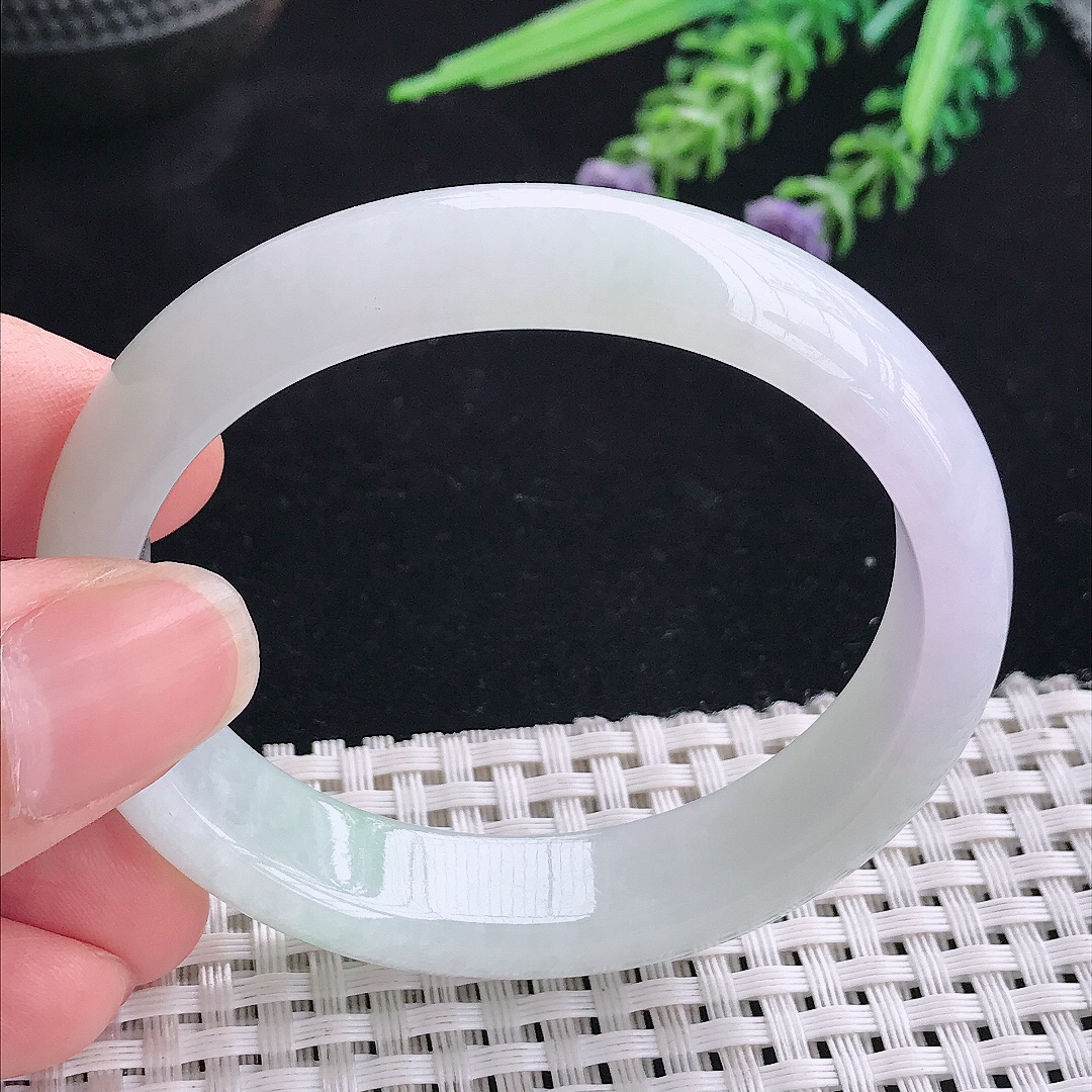 实拍A货翡翠53/47/13.2/7.3老坑秀气冰润贵妃手镯宽边玉镯平安镯