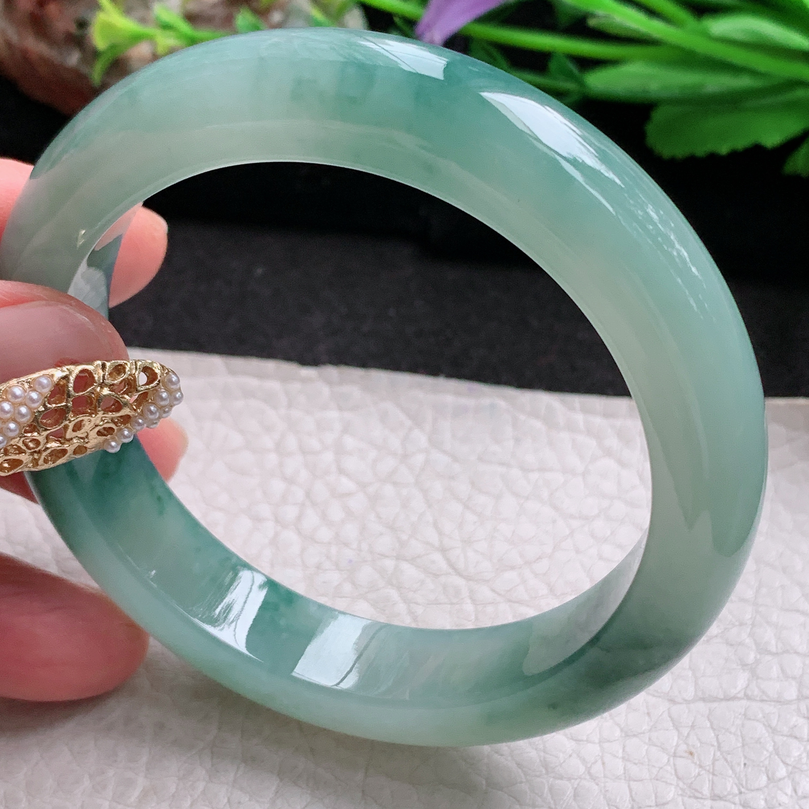 xc实拍58*12.6*9.2平安镯 天然缅甸翡翠a货手镯冰飘花厚装正圈玉镯子