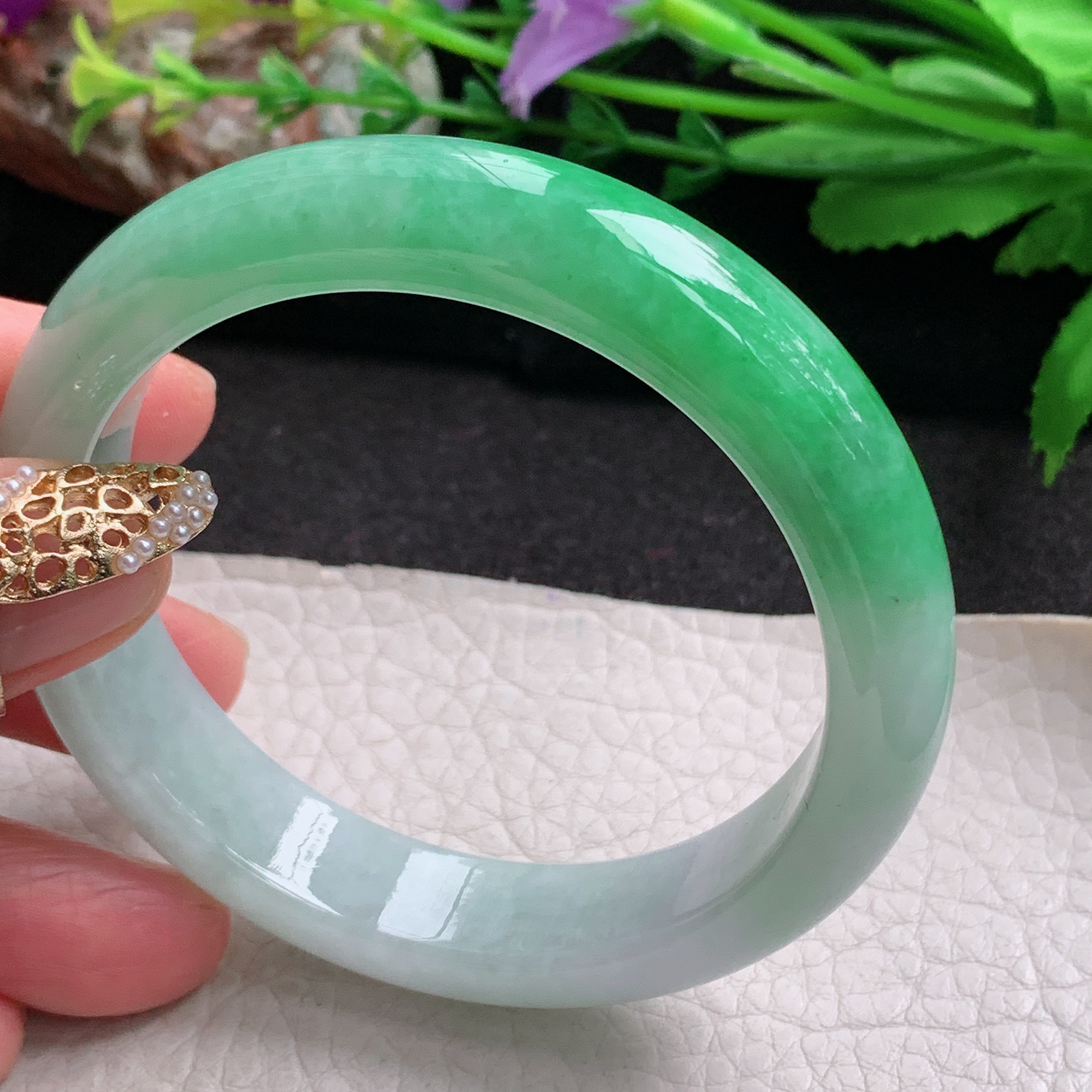 yh实拍56.5*12.8*8.3平安镯 天然缅甸翡翠a货手镯辣绿正圈玉镯子