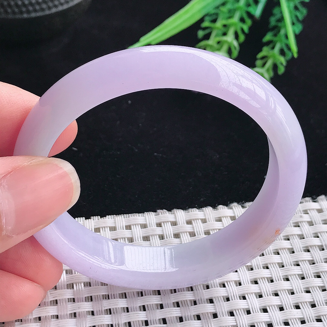 实拍A货翡翠51.5/46/12.5/7.5老坑冰润紫罗兰贵妃手镯宽边玉镯平安镯