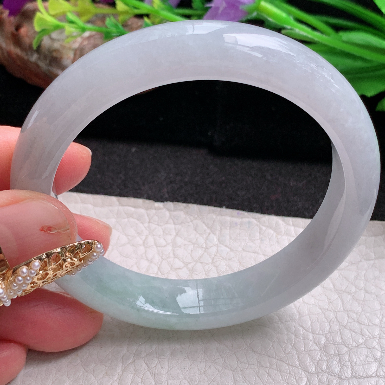 hh实拍57.5*12.5*8.5平安镯 天然缅甸翡翠a货手镯清新浅绿水润正圈玉镯子