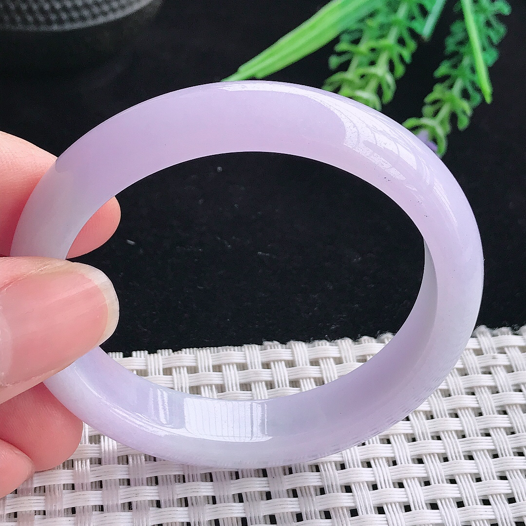 实拍A货翡翠51.5/46/12.5/7.5老坑冰润紫罗兰贵妃手镯宽边玉镯平安镯