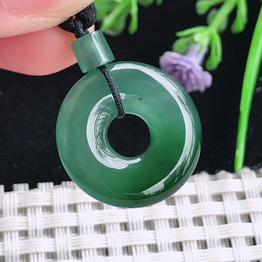 实拍天然a货翡翠28.6/4.5老坑冰胶果冻满色蓝韵平安扣吊坠翡翠玉坠挂件