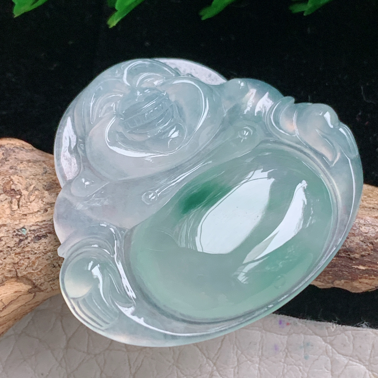 axm实拍31.2*35*5.8缅甸翡翠冰种飘花大佛公吊坠 开心弥勒佛祖玉坠