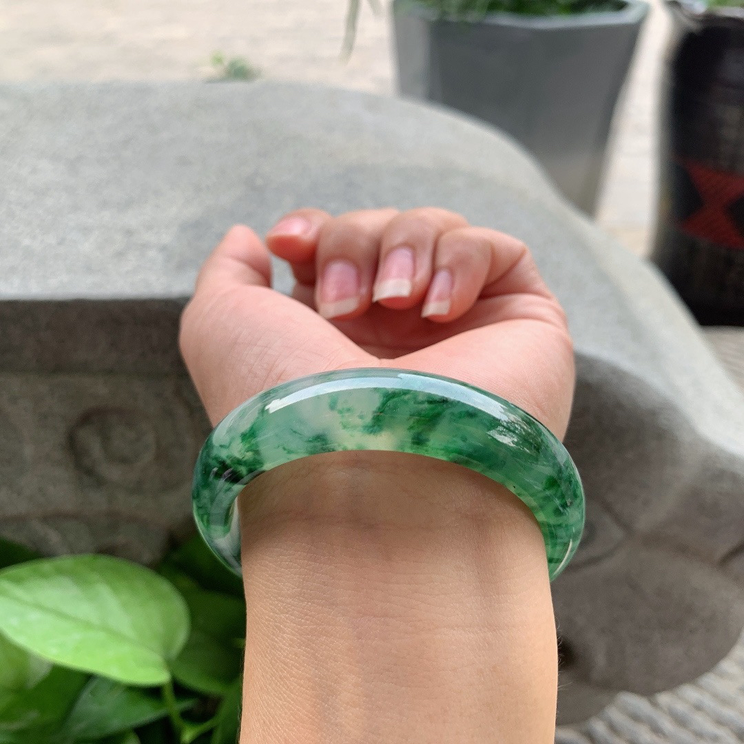 圈口 54.3-14-7.6【冰绿飘花正圈手镯】正圈54 55可戴