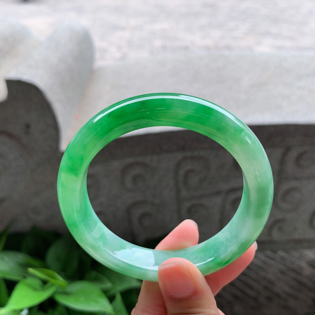 圈口57.8-12.5-9.2 【芙蓉绿正圈手镯】正圈57 58可戴