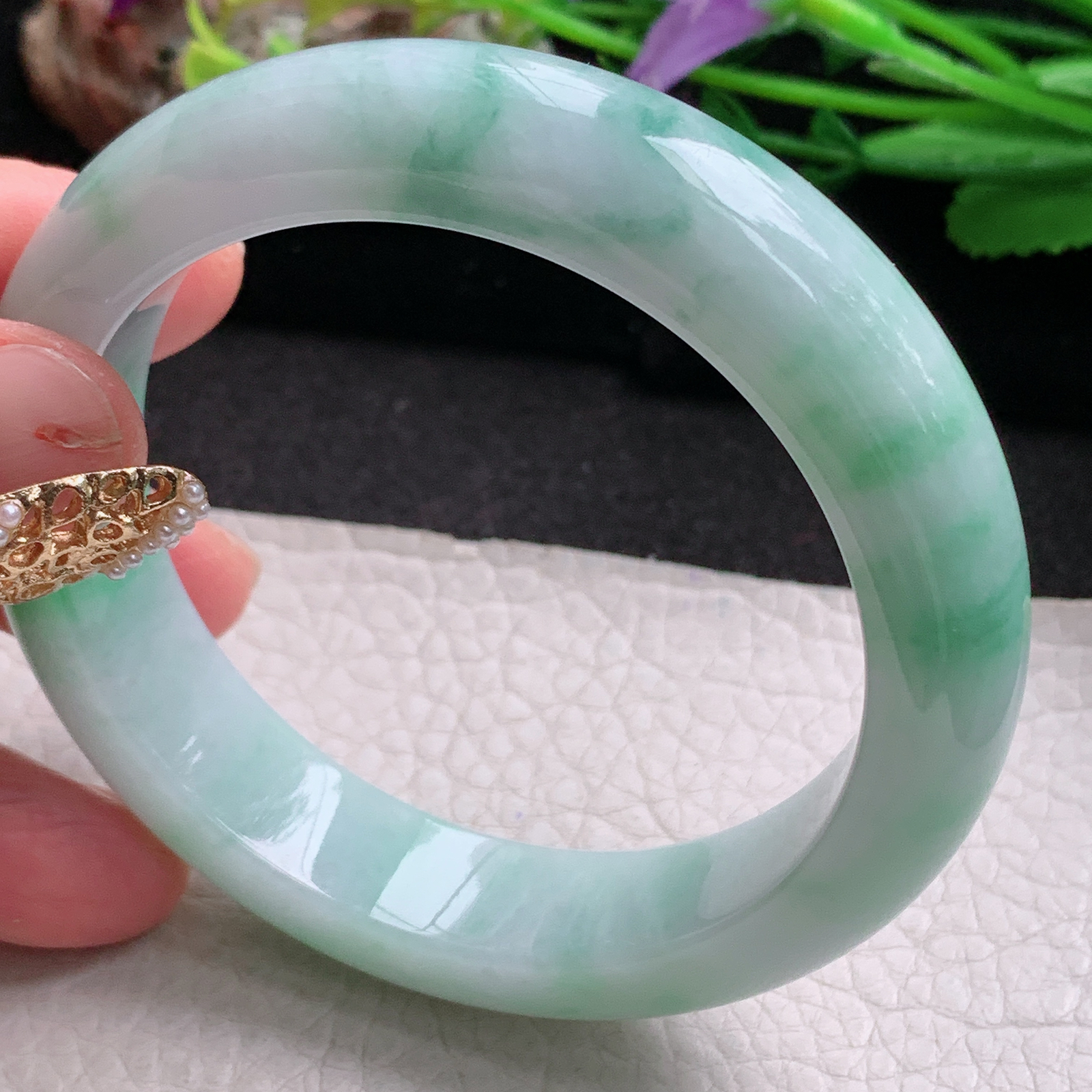 xc实拍57*14*10平安镯 天然缅甸翡翠a货手镯水润飘绿厚装玉镯子