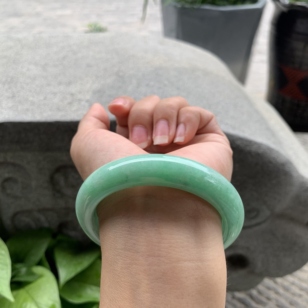 圈口57.5-12.8-9.4 【满果绿正圈手镯】正圈57 58可戴