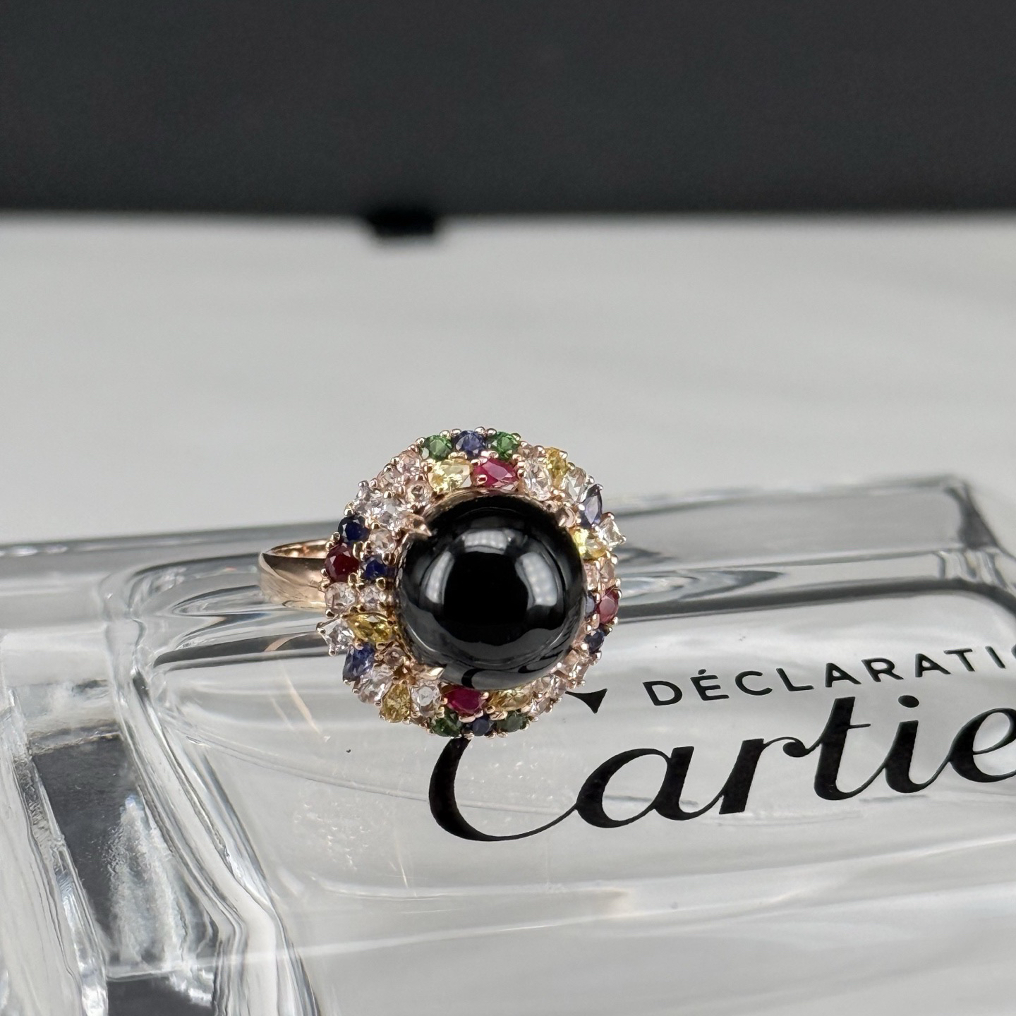 精品豪镶墨翠正圆女戒 种好色正 黑度极好 打灯通透 油性十足  尺寸11.1