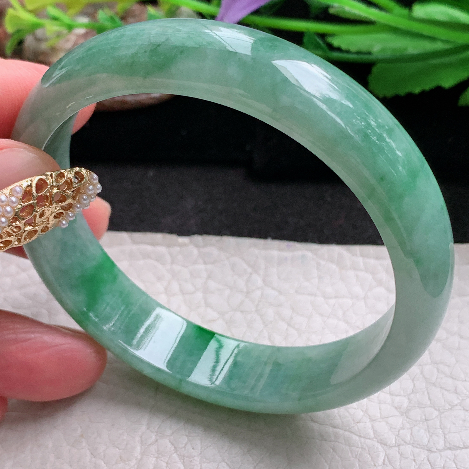 nr实拍58.5*13.5*6.6平安镯 天然缅甸翡翠a货手镯辣绿水润正圈玉镯子