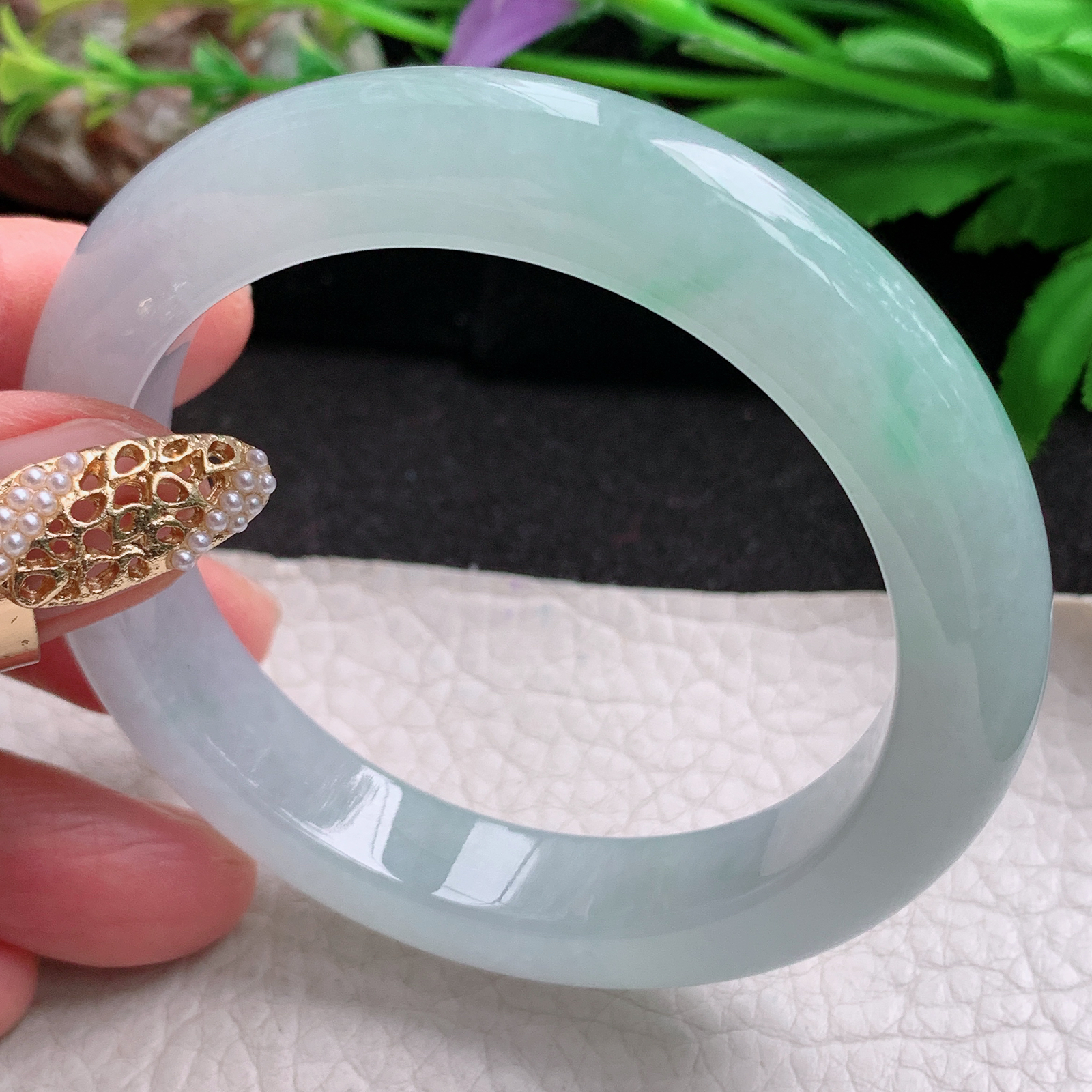 r冰爽款54.5*11.3*9.5平安镯 天然缅甸翡翠a货手镯冰润飘绿正圈玉镯子