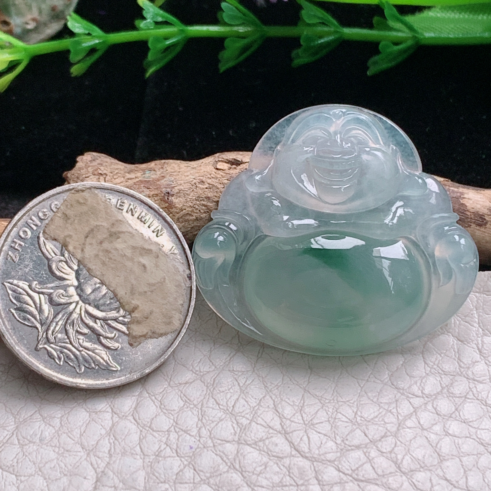 axm实拍31.2*35*5.8缅甸翡翠冰种飘花大佛公吊坠 开心弥勒佛祖玉坠