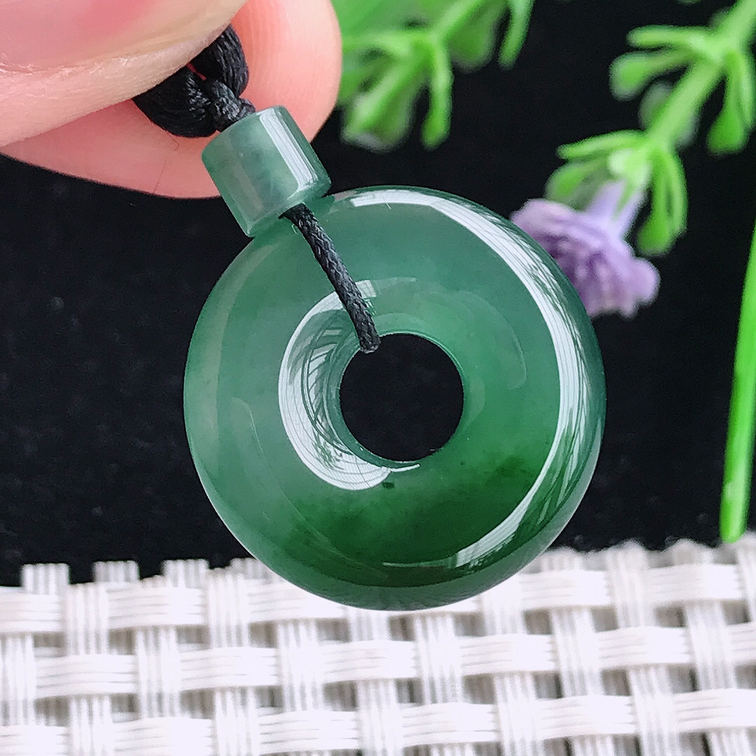 实拍天然a货翡翠28.6/4.5老坑冰胶果冻满色蓝韵平安扣吊坠翡翠玉坠挂件