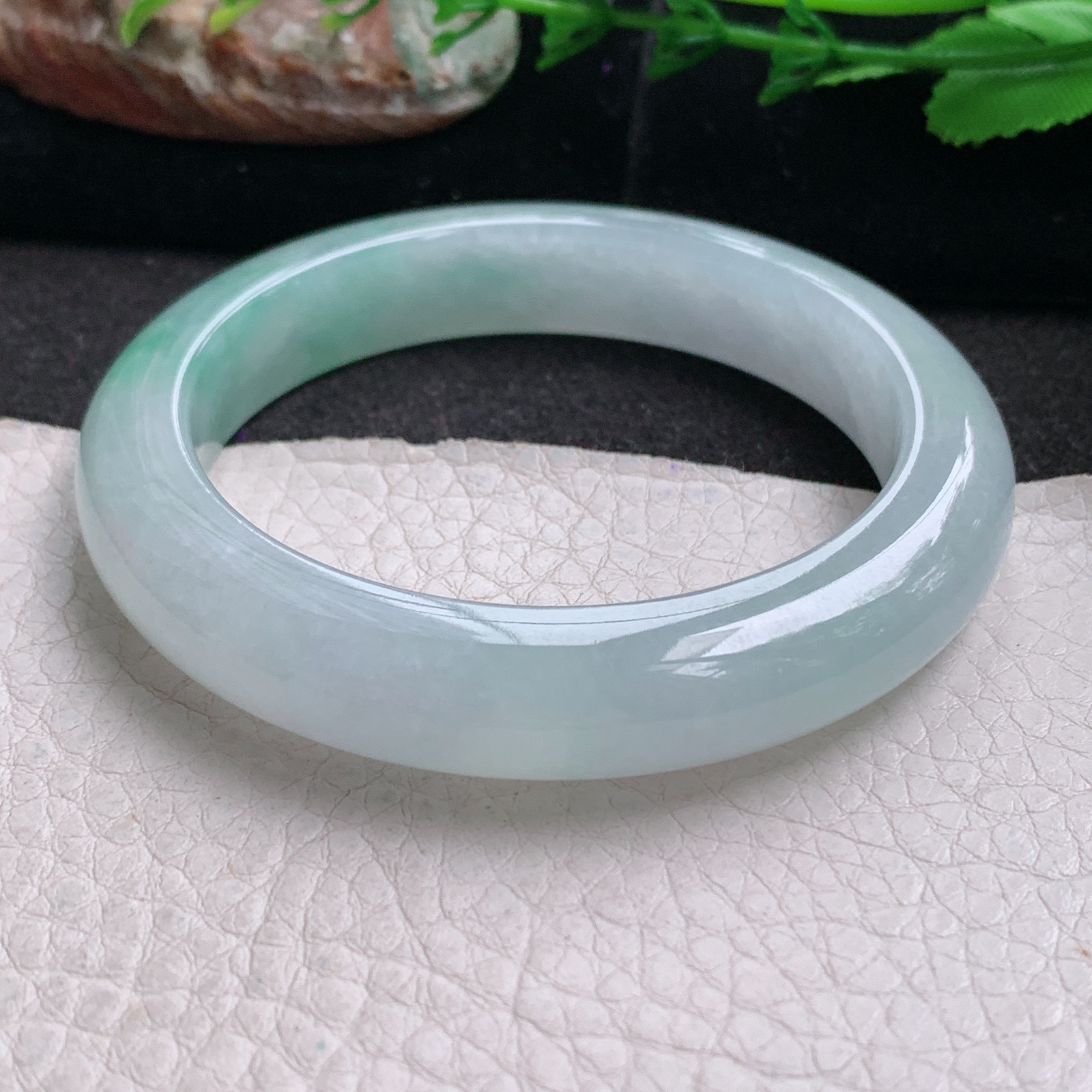 r冰爽款54.5*11.3*9.5平安镯 天然缅甸翡翠a货手镯冰润飘绿正圈玉镯子