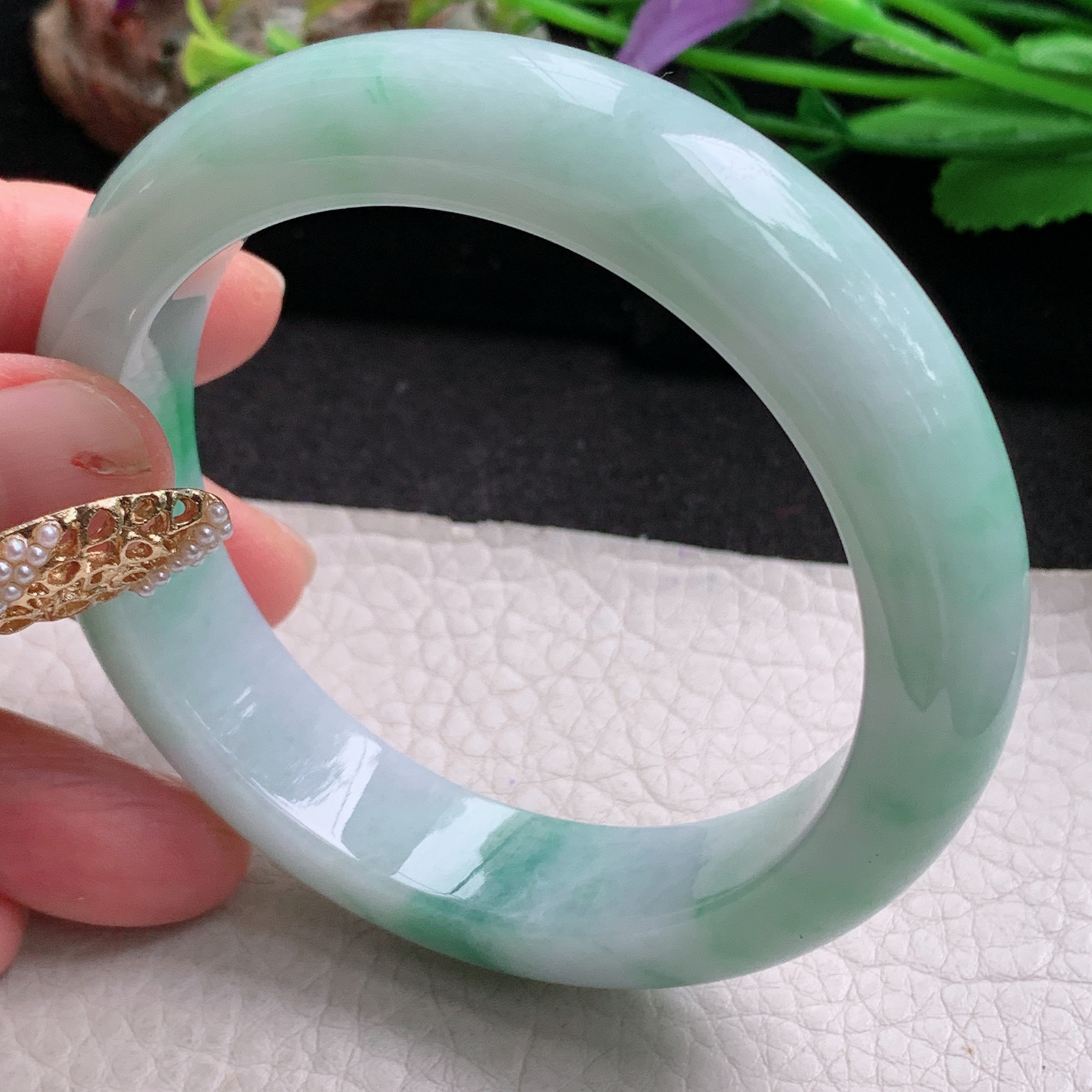 xc实拍57*14*10平安镯 天然缅甸翡翠a货手镯水润飘绿厚装玉镯子