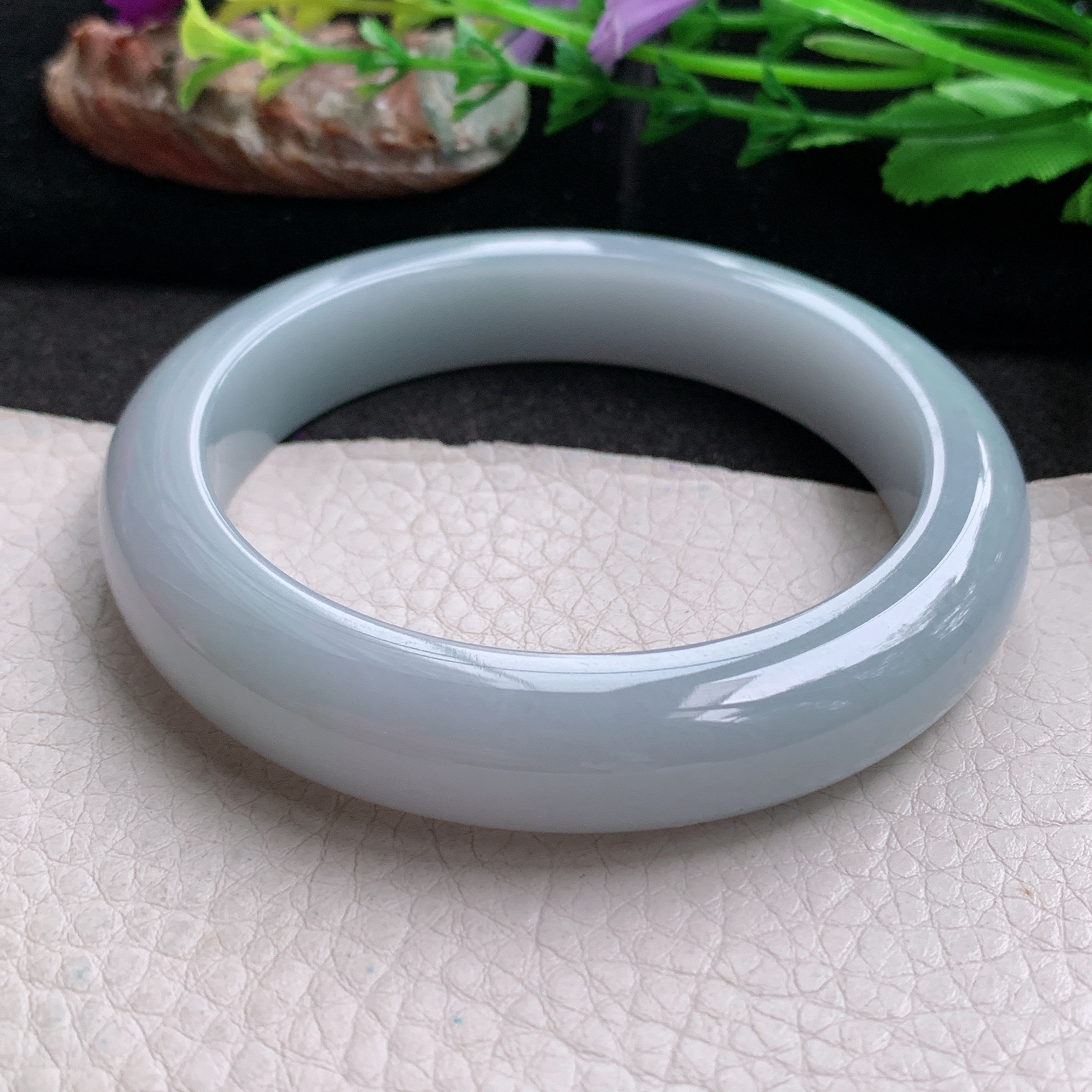 z大圈口61*13*9.6平安镯 天然缅甸翡翠a货手镯淡紫大气厚装正圈玉镯子