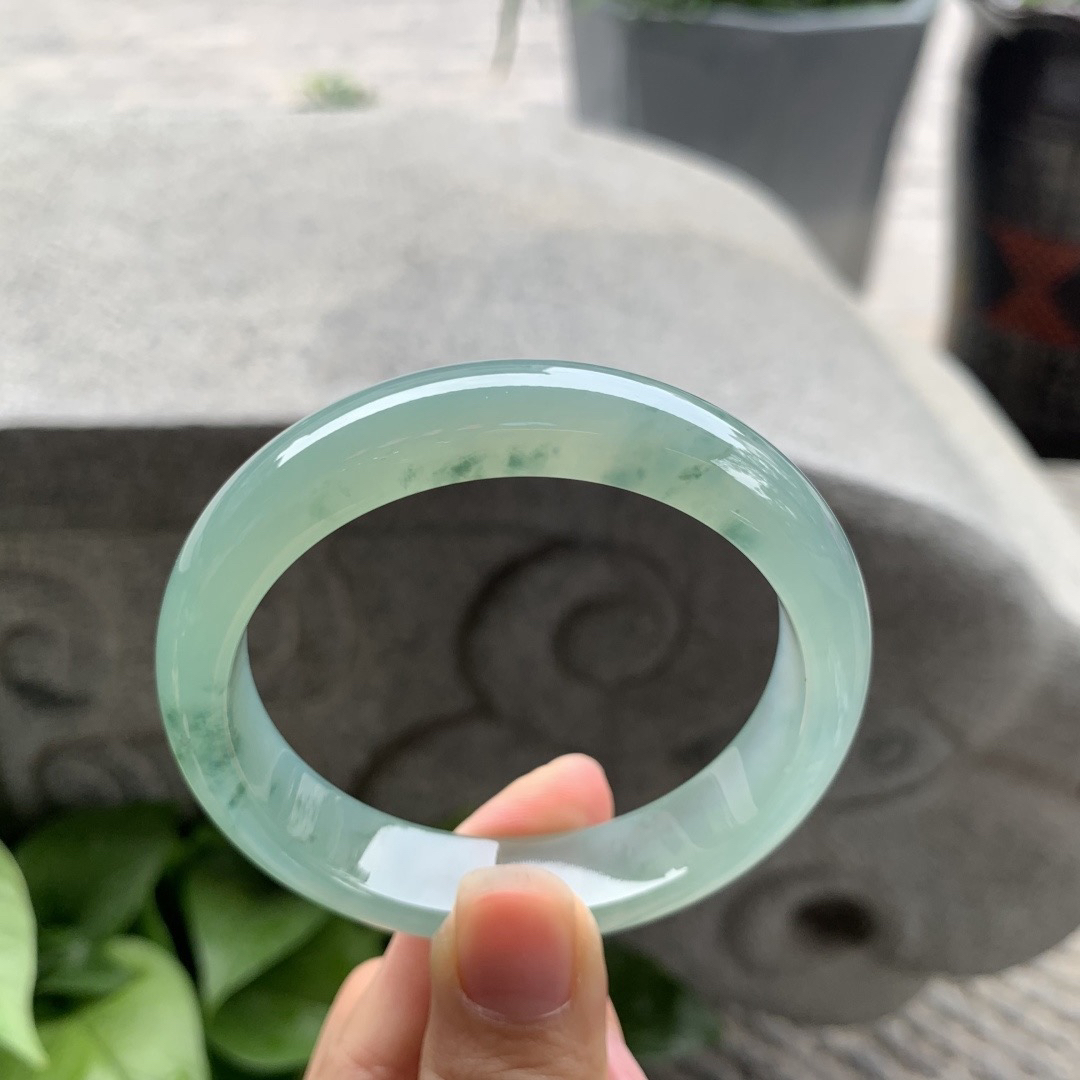 圈口 55.2-13-7.7【冰绿飘花正圈手镯】正圈55 56可戴